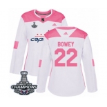 Women Adidas Washington Capitals #22 Madison Bowey Authentic White Pink Fashion 2018 Stanley Cup Final Champions NHL Jersey