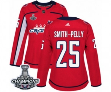 Women Adidas Washington Capitals #25 Devante Smith-Pelly Authentic Red Home 2018 Stanley Cup Final Champions NHL Jersey