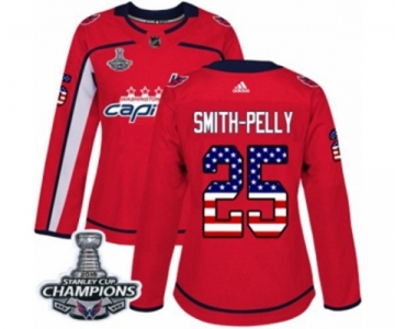 Women Adidas Washington Capitals #25 Devante Smith-Pelly Authentic Red USA Flag Fashion 2018 Stanley Cup Final Champions NHL Jersey