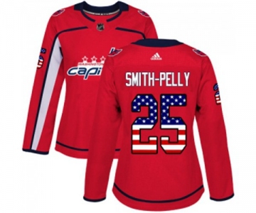 Women Adidas Washington Capitals #25 Devante Smith-Pelly Authentic Red USA Flag Fashion NHL Jersey