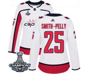 Women Adidas Washington Capitals #25 Devante Smith-Pelly Authentic White Away 2018 Stanley Cup Final Champions NHL Jersey