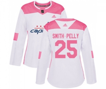 Women Adidas Washington Capitals #25 Devante Smith-Pelly Authentic White Pink Fashion NHL Jersey