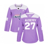 Women Adidas Washington Capitals #27 Alexander Alexeyev Authentic Purple Fights Cancer Practice NHL Jersey