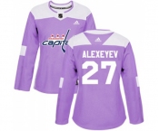 Women Adidas Washington Capitals #27 Alexander Alexeyev Authentic Purple Fights Cancer Practice NHL Jersey