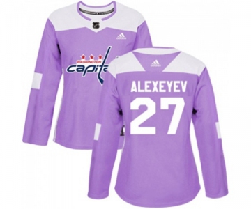 Women Adidas Washington Capitals #27 Alexander Alexeyev Authentic Purple Fights Cancer Practice NHL Jersey