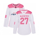 Women Adidas Washington Capitals #27 Alexander Alexeyev Authentic White Pink Fashion NHL Jersey