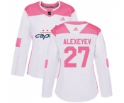 Women Adidas Washington Capitals #27 Alexander Alexeyev Authentic White Pink Fashion NHL Jersey