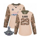 Women Adidas Washington Capitals #29 Christian Djoos Authentic Camo Veterans Day Practice 2018 Stanley Cup Final Champions NHL Jersey