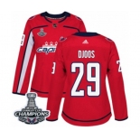 Women Adidas Washington Capitals #29 Christian Djoos Authentic Red Home 2018 Stanley Cup Final Champions NHL Jersey