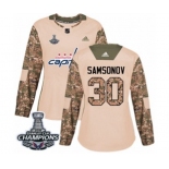 Women Adidas Washington Capitals #30 Ilya Samsonov Authentic Camo Veterans Day Practice 2018 Stanley Cup Final Champions NHL Jersey