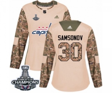 Women Adidas Washington Capitals #30 Ilya Samsonov Authentic Camo Veterans Day Practice 2018 Stanley Cup Final Champions NHL Jersey