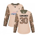 Women Adidas Washington Capitals #30 Ilya Samsonov Authentic Camo Veterans Day Practice NHL Jersey