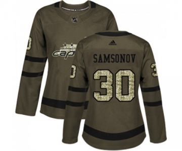 Women Adidas Washington Capitals #30 Ilya Samsonov Authentic Green Salute to Service NHL Jersey