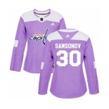 Women Adidas Washington Capitals #30 Ilya Samsonov Authentic Purple Fights Cancer Practice NHL Jersey