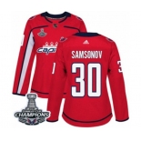 Women Adidas Washington Capitals #30 Ilya Samsonov Authentic Red Home 2018 Stanley Cup Final Champions NHL Jersey