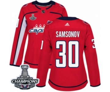 Women Adidas Washington Capitals #30 Ilya Samsonov Authentic Red Home 2018 Stanley Cup Final Champions NHL Jersey