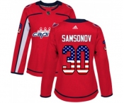 Women Adidas Washington Capitals #30 Ilya Samsonov Authentic Red USA Flag Fashion NHL Jersey