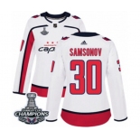 Women Adidas Washington Capitals #30 Ilya Samsonov Authentic White Away 2018 Stanley Cup Final Champions NHL Jersey