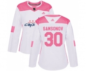 Women Adidas Washington Capitals #30 Ilya Samsonov Authentic White Pink Fashion NHL Jersey