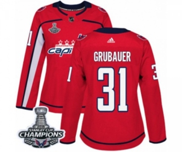 Women Adidas Washington Capitals #31 Philipp Grubauer Authentic Red Home 2018 Stanley Cup Final Champions NHL Jersey