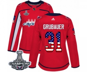 Women Adidas Washington Capitals #31 Philipp Grubauer Authentic Red USA Flag Fashion 2018 Stanley Cup Final Champions NHL Jersey