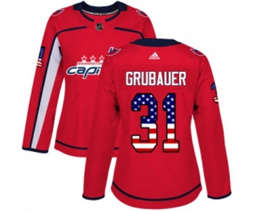 Women Adidas Washington Capitals #31 Philipp Grubauer Authentic Red USA Flag Fashion NHL Jersey