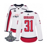 Women Adidas Washington Capitals #31 Philipp Grubauer Authentic White Away 2018 Stanley Cup Final Champions NHL Jersey