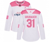 Women Adidas Washington Capitals #31 Philipp Grubauer Authentic White Pink Fashion NHL Jersey