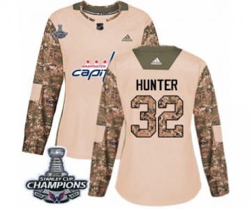 Women Adidas Washington Capitals #32 Dale Hunter Authentic Camo Veterans Day Practice 2018 Stanley Cup Final Champions NHL Jersey