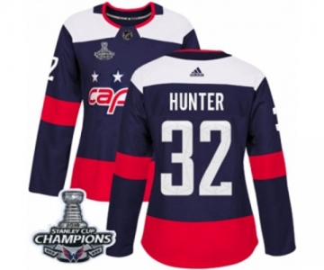 Women Adidas Washington Capitals #32 Dale Hunter Authentic Navy Blue 2018 Stadium Series 2018 Stanley Cup Final Champions NHL Jersey