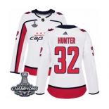 Women Adidas Washington Capitals #32 Dale Hunter Authentic White Away 2018 Stanley Cup Final Champions NHL Jersey