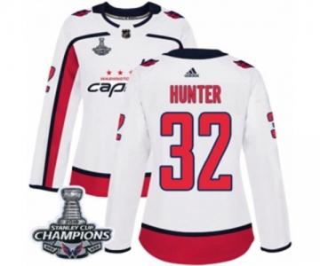 Women Adidas Washington Capitals #32 Dale Hunter Authentic White Away 2018 Stanley Cup Final Champions NHL Jersey