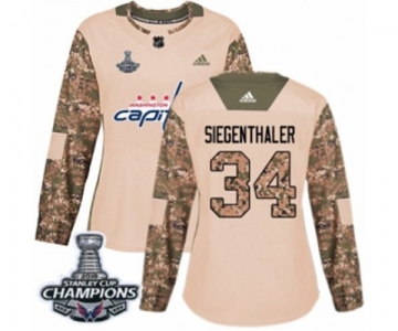 Women Adidas Washington Capitals #34 Jonas Siegenthaler Authentic Camo Veterans Day Practice 2018 Stanley Cup Final Champions NHL Jersey