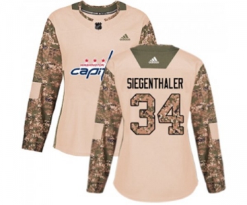 Women Adidas Washington Capitals #34 Jonas Siegenthaler Authentic Camo Veterans Day Practice NHL Jersey