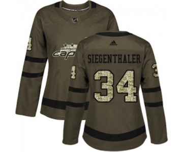 Women Adidas Washington Capitals #34 Jonas Siegenthaler Authentic Green Salute to Service NHL Jersey