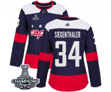 Women Adidas Washington Capitals #34 Jonas Siegenthaler Authentic Navy Blue 2018 Stadium Series 2018 Stanley Cup Final Champions NHL Jersey