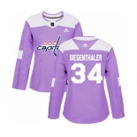 Women Adidas Washington Capitals #34 Jonas Siegenthaler Authentic Purple Fights Cancer Practice NHL Jersey