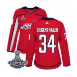 Women Adidas Washington Capitals #34 Jonas Siegenthaler Authentic Red Home 2018 Stanley Cup Final Champions NHL Jersey