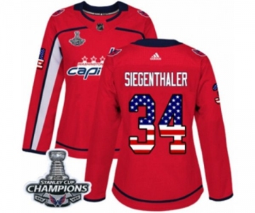 Women Adidas Washington Capitals #34 Jonas Siegenthaler Authentic Red USA Flag Fashion 2018 Stanley Cup Final Champions NHL Jersey