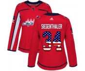 Women Adidas Washington Capitals #34 Jonas Siegenthaler Authentic Red USA Flag Fashion NHL Jersey