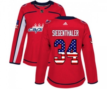 Women Adidas Washington Capitals #34 Jonas Siegenthaler Authentic Red USA Flag Fashion NHL Jersey