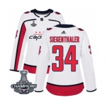 Women Adidas Washington Capitals #34 Jonas Siegenthaler Authentic White Away 2018 Stanley Cup Final Champions NHL Jersey