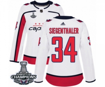 Women Adidas Washington Capitals #34 Jonas Siegenthaler Authentic White Away 2018 Stanley Cup Final Champions NHL Jersey