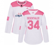 Women Adidas Washington Capitals #34 Jonas Siegenthaler Authentic White Pink Fashion NHL Jersey