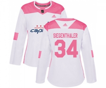 Women Adidas Washington Capitals #34 Jonas Siegenthaler Authentic White Pink Fashion NHL Jersey