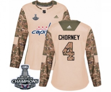 Women Adidas Washington Capitals #4 Taylor Chorney Authentic Camo Veterans Day Practice 2018 Stanley Cup Final Champions NHL Jersey