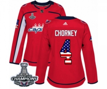 Women Adidas Washington Capitals #4 Taylor Chorney Authentic Red USA Flag Fashion 2018 Stanley Cup Final Champions NHL Jersey