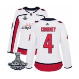 Women Adidas Washington Capitals #4 Taylor Chorney Authentic White Away 2018 Stanley Cup Final Champions NHL Jersey