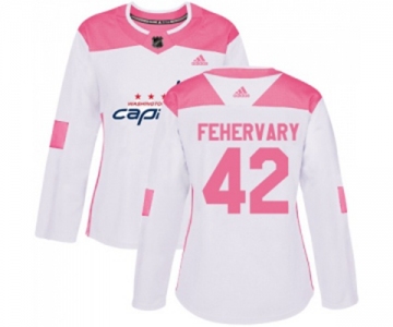 Women Adidas Washington Capitals #42 Martin Fehervary Authentic White Pink Fashion NHL Jersey