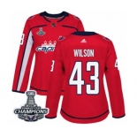 Women Adidas Washington Capitals #43 Tom Wilson Authentic Red Home 2018 Stanley Cup Final Champions NHL Jersey